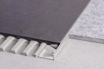 Schlüter STRES100EB Profil zakończeniowy ze stali nierdzewnej z ogranicznikiem spoiny SCHIENE-ES Stal nierdzewna szczotkowana - 2500 mm - 10 mm - 0.9 mm