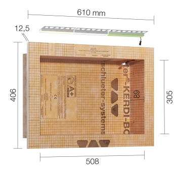 Schlüter STRKB12NLTP4AE9 Zestaw do wnęk z oświetleniem LED KERDI-BOARD-NLT Barwa światła RGB+W (2700 K) - 508 mm - 305 mm - 12.5 mm