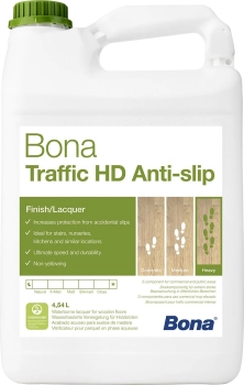 Bona Traffic HD Anti-slip 4.95 L Wysokiej jakości lakier 2-komponentowy na bazie wody stworzony tak, by spełniał najwyższe wymagania pod względem własności antypoślizgowych