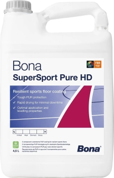 Bona SuperSport Pure HD 5 L Twardo-elastyczny i wytrzymały poliuretanowy lakier do ochrony wykładzin elastycznych w obiektach sportowych takich jak linoleum, guma czy PVC