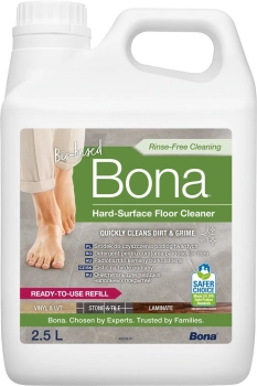 Pojemnik uzupełniający środka Bona dla podłóg kamiennych, płytek i paneli 2,5L Bona Hard-Surface Floor Cleaner to idealne rozwiązanie dla perfekcyjnie czystych podłóg