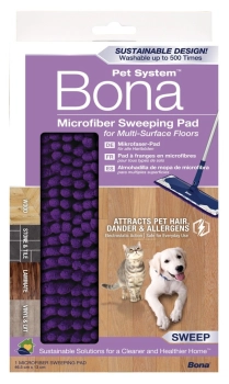 Bona Pet System Pad do zamiatania Bona Pet System Microfiber Sweeping Pad to niezbędna nakładka do skutecznego usuwania sierści zwierząt, naskórka i alergenów z różnych rodzajów podłóg w Twoim domu