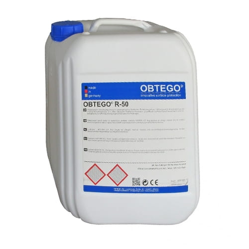 OBTEGO R-50 (10l) Impregnat do powierzchni cementowych. Zmniejszyć penetrację cieczy wodnych, smarów, olejów i innych zabrudzeń. Produkt zapewnia ochronę przed plamami i długotrwałą trwałość.